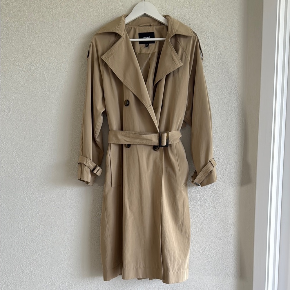 Mavi Long Tan Oversized Trench Coat with Epaulettes and Cuffed Sleeves